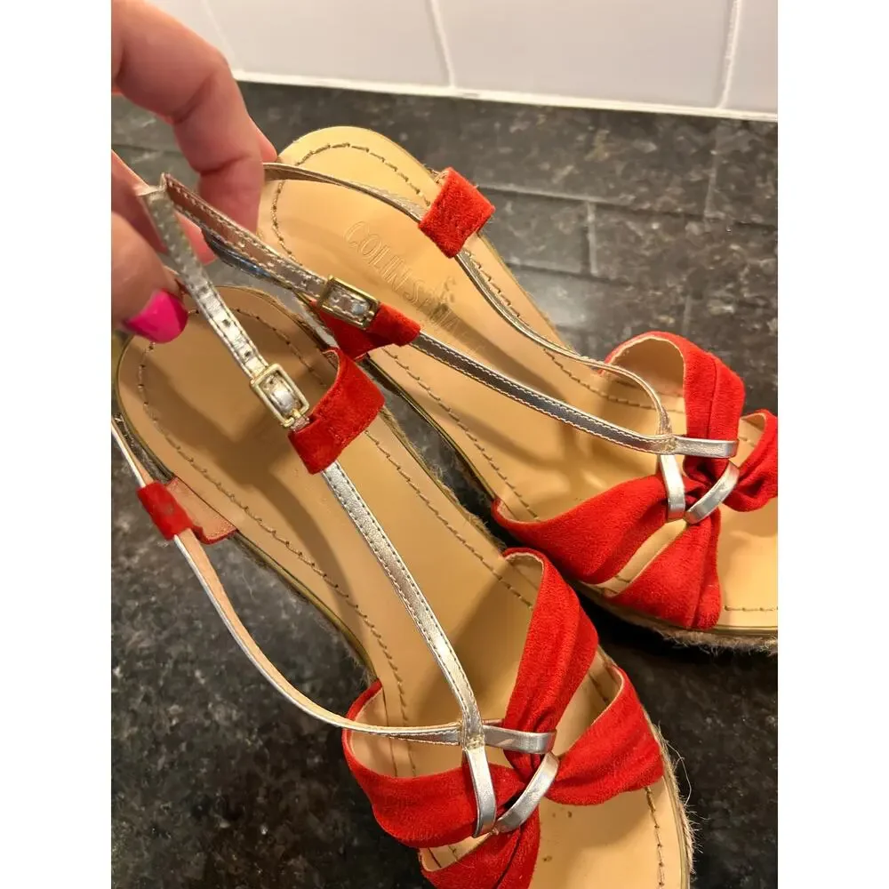 Colin Stuart Suede Espadrille Heel Wedges Sandals Bohemian Tomato‎ Beige SZ 7.5B